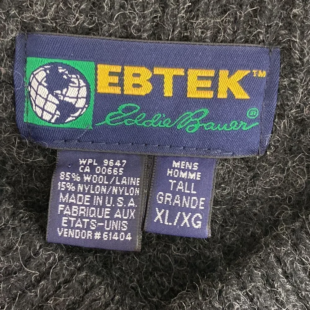 Eddie Bauer EBTEK gray knit wool blend 1/3 button pullover sweater size XL Tall - Picture 6 of 8